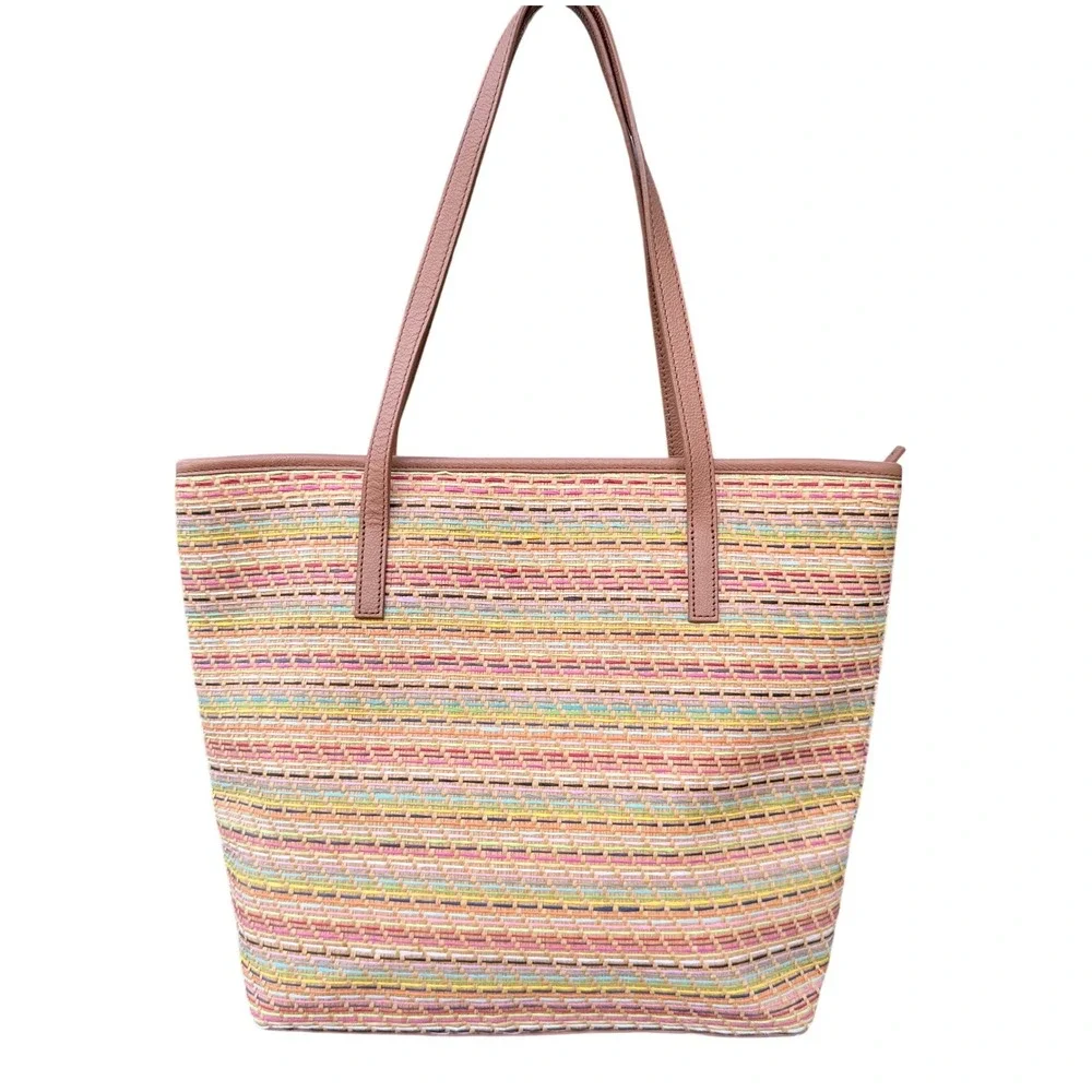 Talbots‎ Women's Straw Tote Saturated Summer Stripes Statement Shoulder Bag